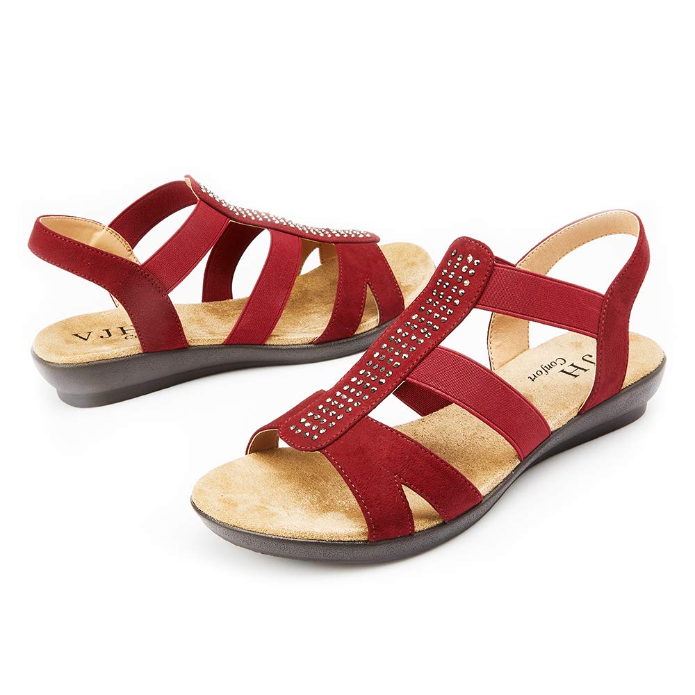 VJH confort Women's Comfort Flat Sandals Summer,with Rhinestone Open Toe Elastic Slip On Slingback Casual Walking Low Heele Sandals