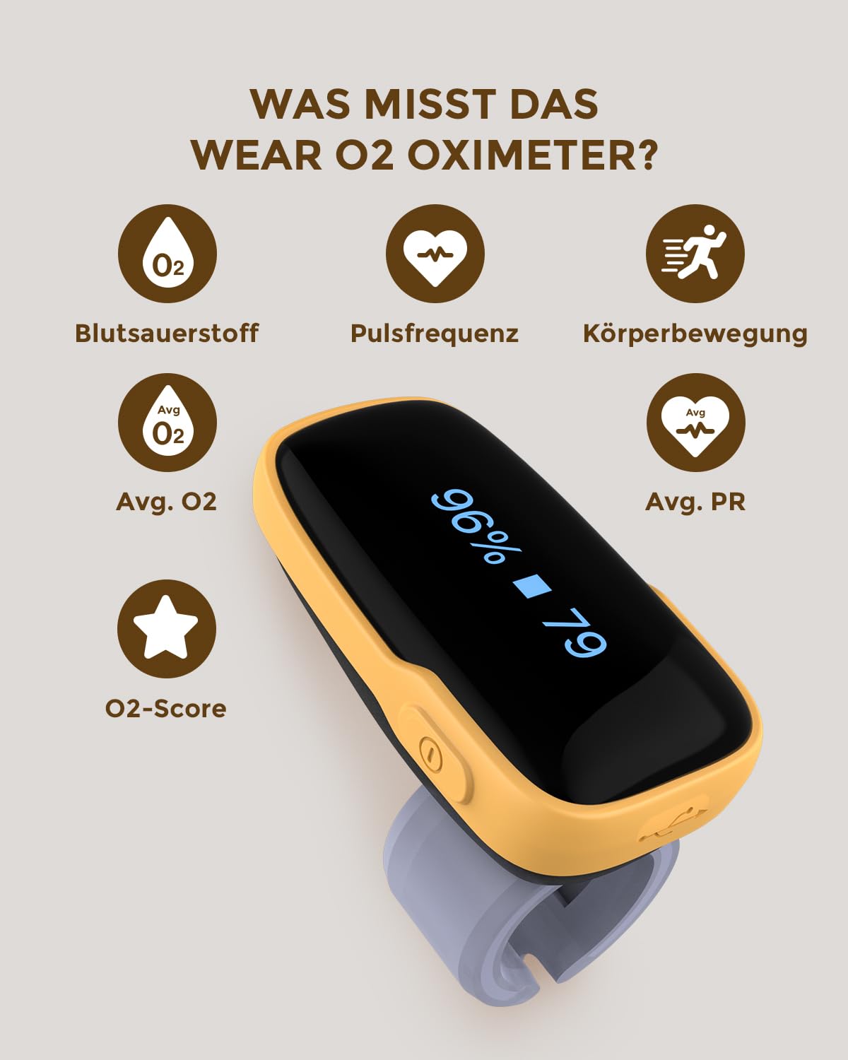 Viatom WearO2 Pulsoximeter, Sauerstoffsättigung Messgerät Finger, Wiederaufladbar Bluetooth Oximeter mit Erweiterter Schlafanalyse und Vibrationsalarm, 16 Stunden Akkulaufzeit, Kostenlose App