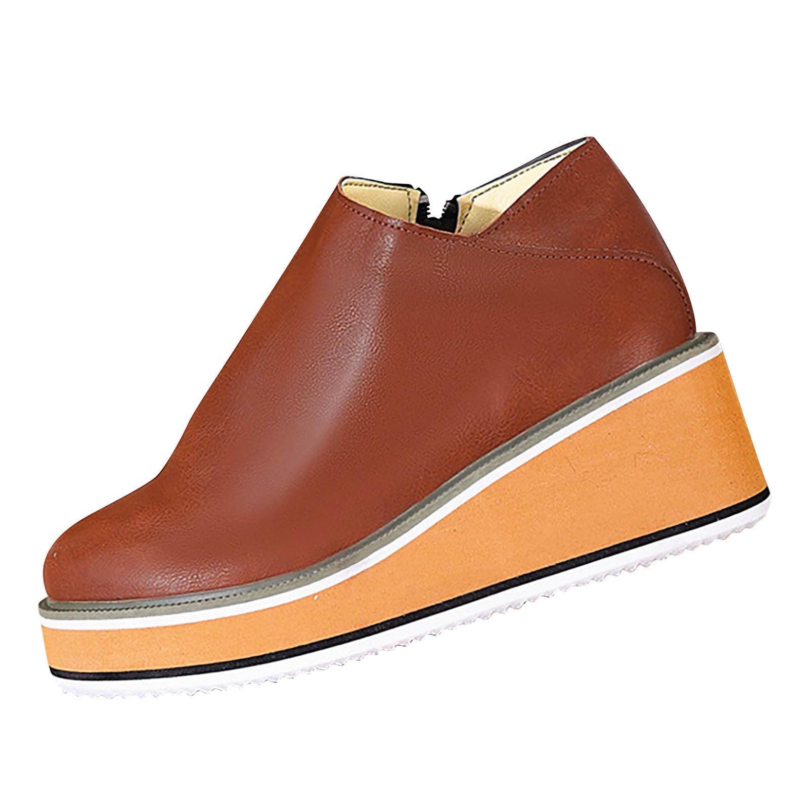 Women Ankle Boots with Wedge Heel and Round Toe for Casual Winter Wear Thick Bottom