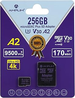 Amplim Micro SD Card 256GB | MicroSD Memory Plus Adapter | Extreme High Speed 170MB/S A2 MicroSDXC U3 Class 10 V30 UHS-I for Nintendo, GoPro Hero, Surface, Phone, Camera Cam, Tablet