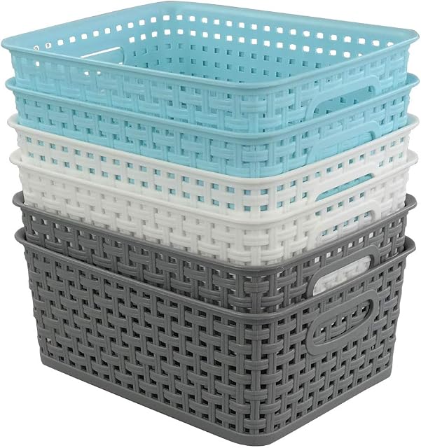 Qshape Small Plastic Weave Storage Baskets, 6 Packs