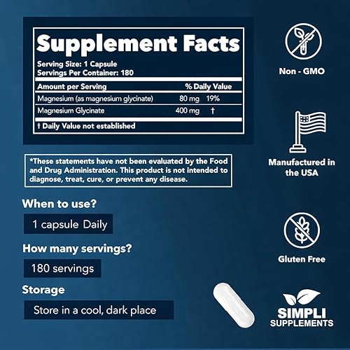Miniatura 3 de Magnesium Glycinate 400mg per Serving – High Absorption – Gentle on Stomach – Supports Sleep, Relaxation, Muscle, Bone & Immune Health – Non-GMO,