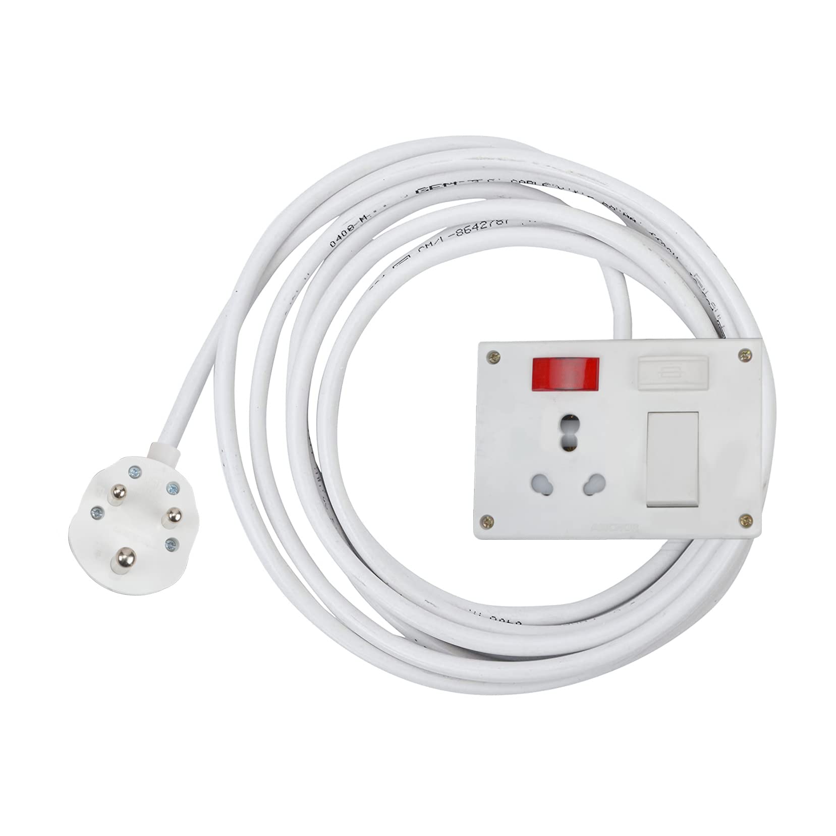 Ocko Heavy Duty Extension Board with 2.5mm, 8m Long Wire 6/16 Amp 1 Socket 1 Switch and 16 Amp Plug Combined for Microwave, Induction Cooker, Fridge, Heater, AC | Polycarbonate |(White, Pack of 1)