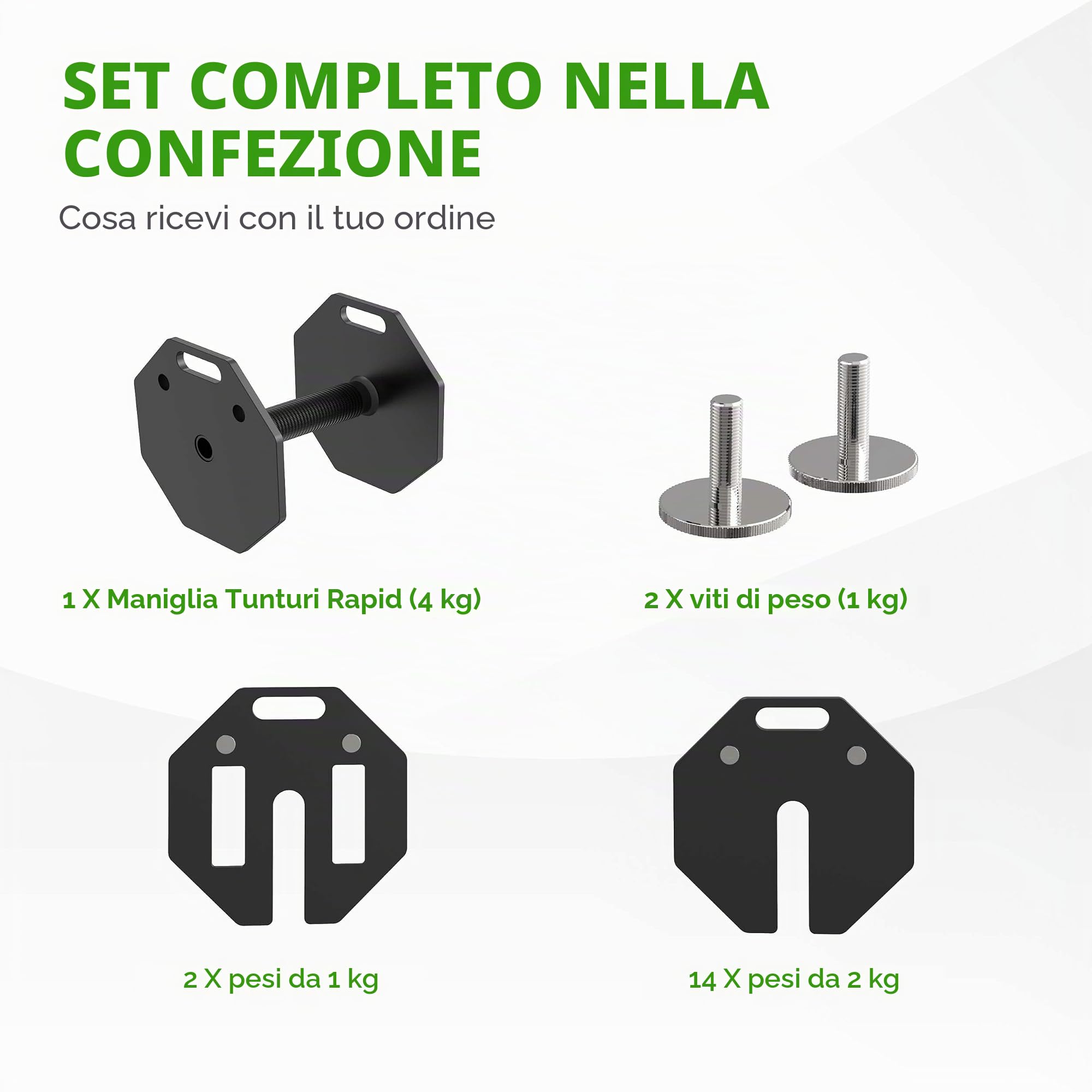 Tunturi Rapid Manubri corti regolabili, set singolo da 36 kg, regolabile da 4 a 36 kg, 17 manubri in uno, set di pesi per la palestra a casa