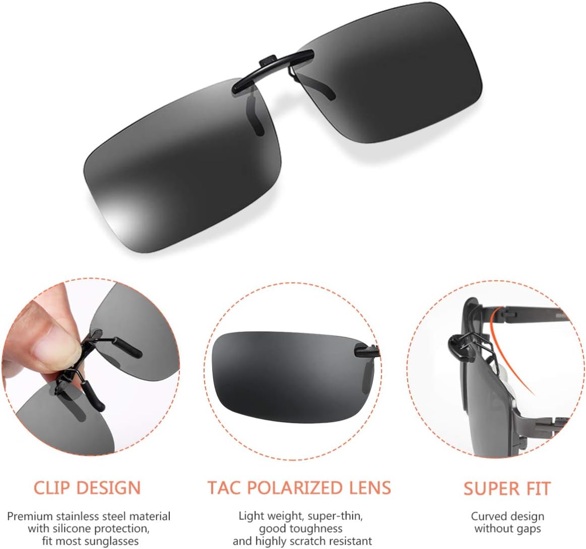 Sewroro 3 Pcs Polarized Clip Sunglasses, Myopia Sunglasses Polarized Clip Anti-Glare Driving Rimless (Gray, Dark Green, Coffee)