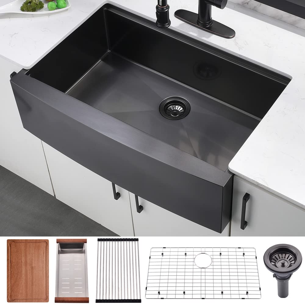 Buy 36 Inch Farmhouse Kitchen Sink Matte BlackHACHENL 33x22 Apron