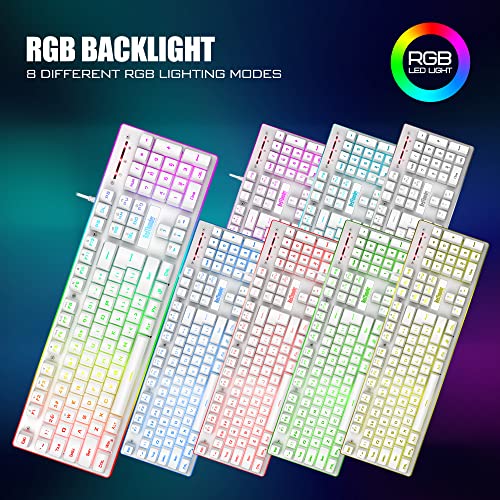 Image of RedThunder K10 Wired Gaming Keyboard and Mouse and Wrist Rest Combo, RGB Backlit, Mechanical Feel Anti-ghosting Keyboard + 7D 7200 DPI Mice+Soft Leather Wrist Rest 3 in 1 PC Gamer Accessories(White)