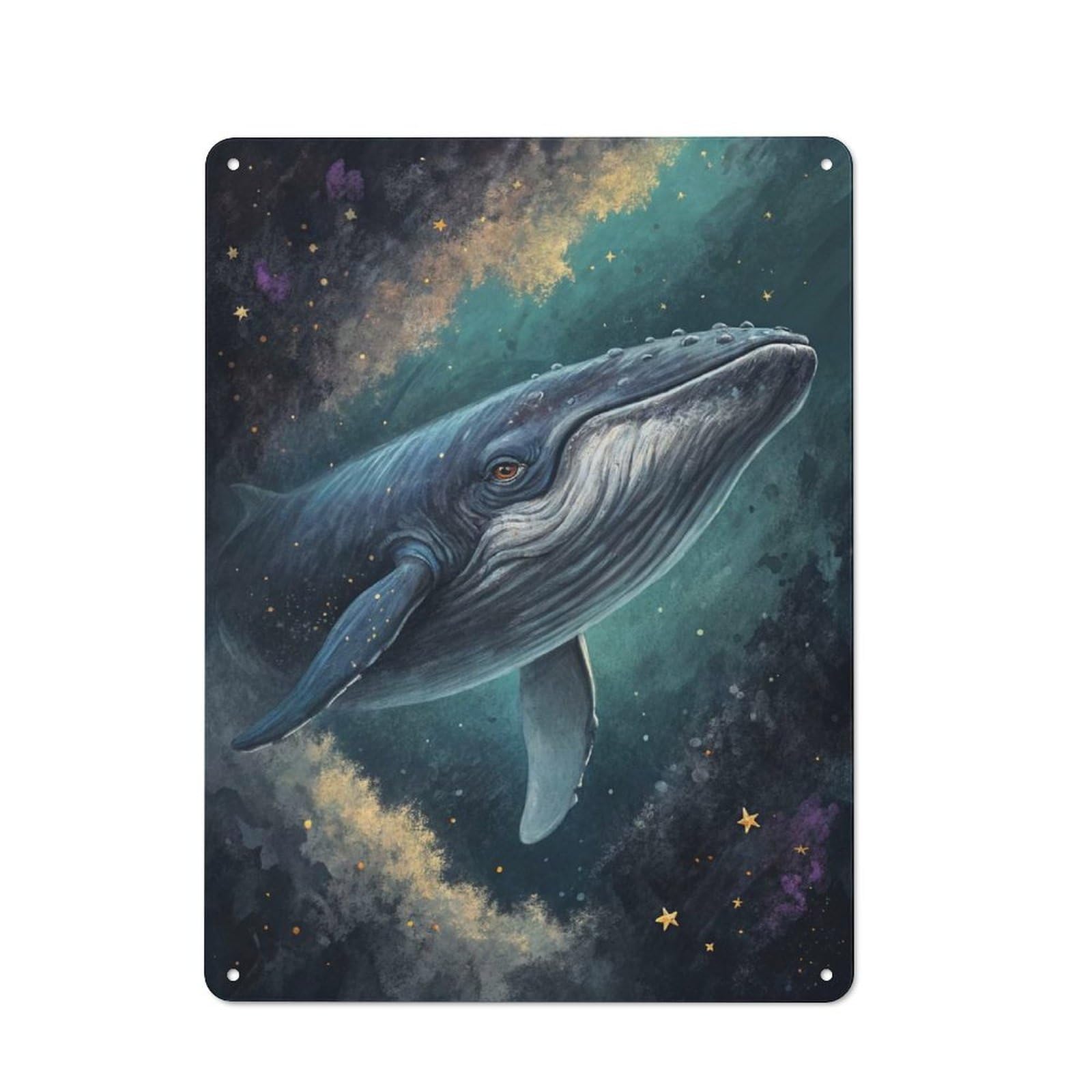 Whale in A Starry Sky Decorative Tin Sign 40x30cm, Distressed Look Vintage Wall Decor for Lounge, Study, Pub Or Wall Gallery