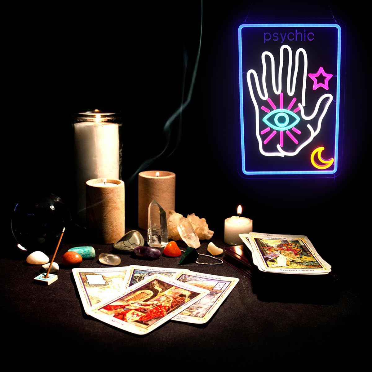 Psychic Tarot Card Neon Sign for Bedroom Game Room - Moon Star LED Wall Art, Fortune Teller Decor, Mystic Gift for Tarot Reader - Image 3