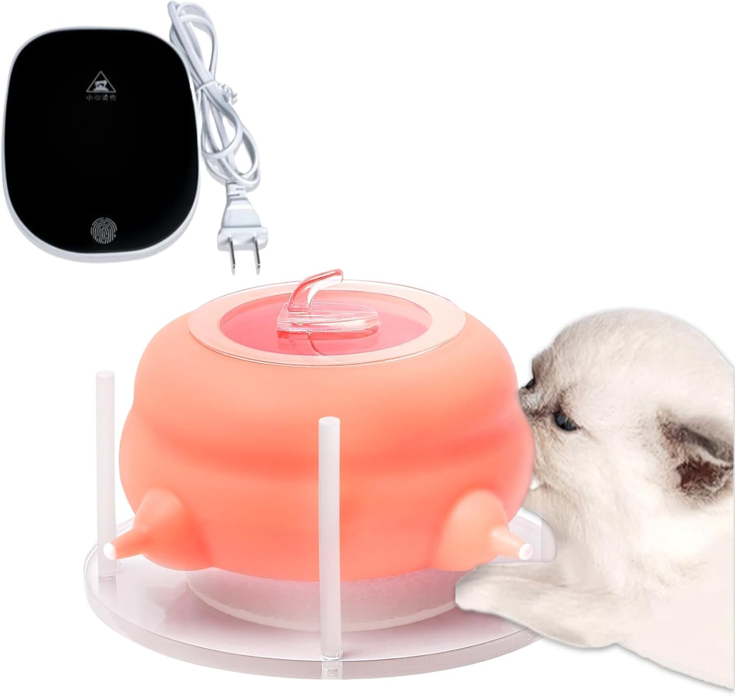 MANON ROSA Kitten Bottle Feeding Kit Multi-Puppy Feeding Solution - Newborn Pups and Kittens Milk Bowl, 4 Nipples, 200ml, Stabilizing Base Included (Pink with Thermostat)