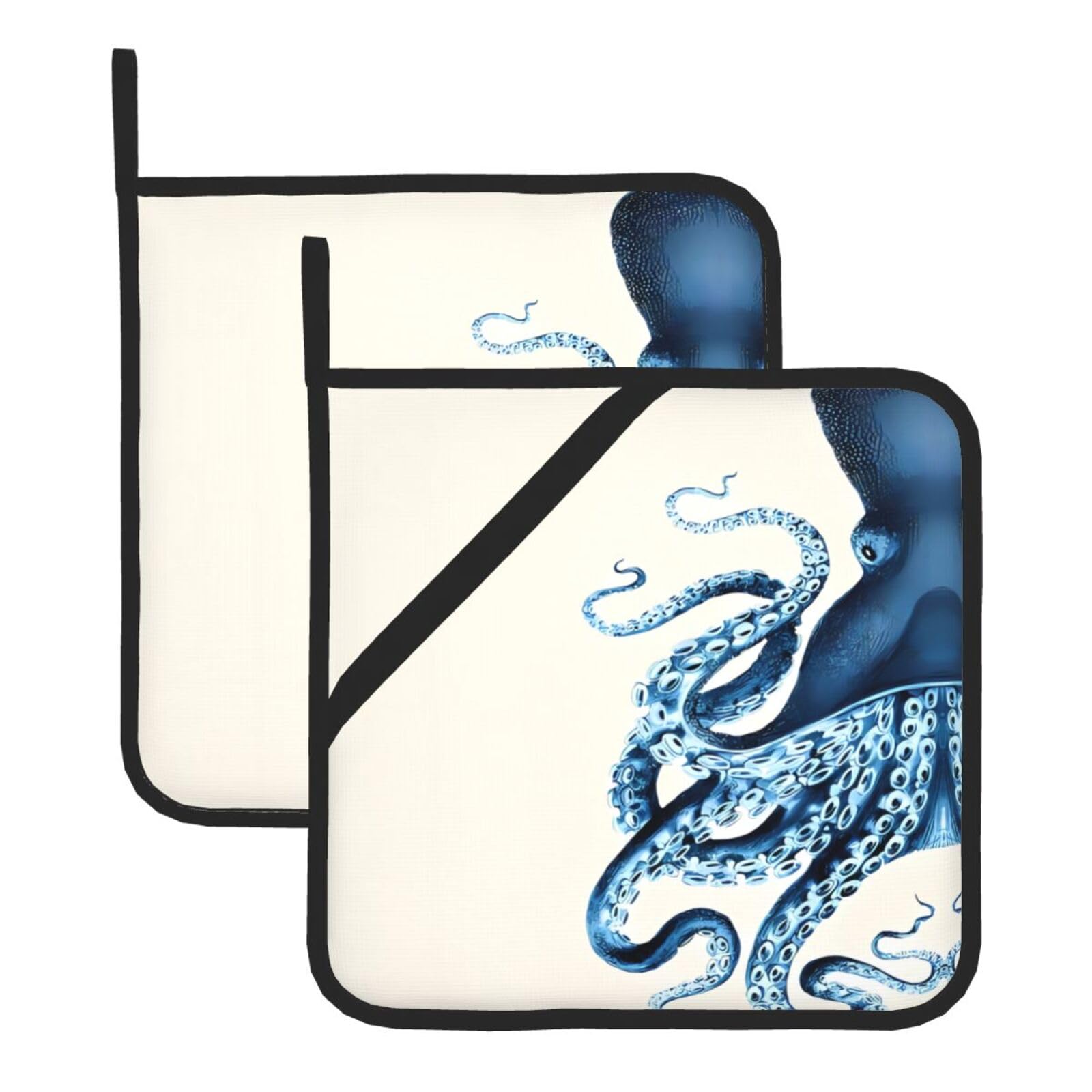 HJFCZH Octopus Prints Square Hot Pads for Kitchen - Waterproof Heat Resistant Potholders, Thick Trivet Covers with Hanging Loops, Oven & Grill Dish Protectors (2-Pack)