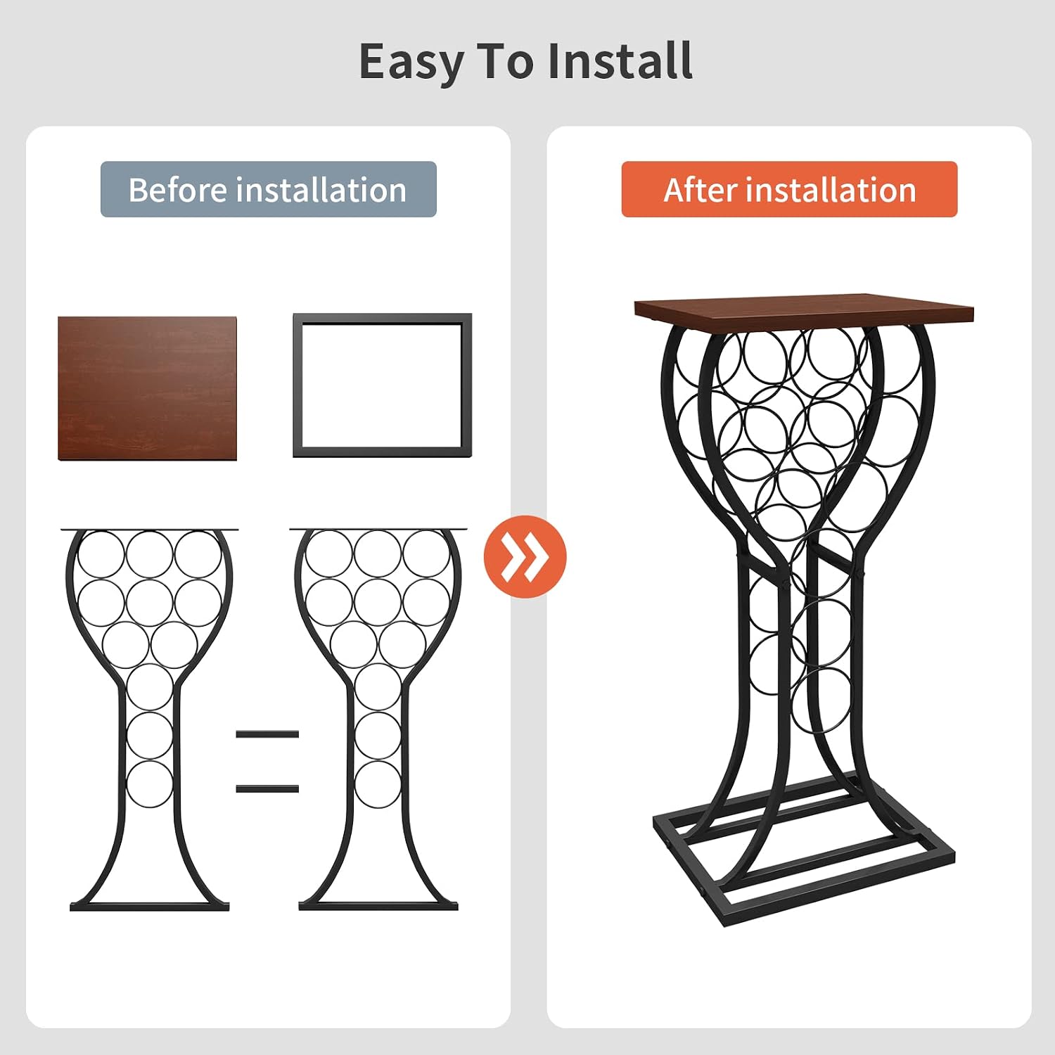 BENOSS Industrial Wine Table Display Rack 11 Bottles, Wine Storage Organizer Stand Bar, Freestanding Wine Rack, Metal and Solid Furniture Decor Holds, 15W x 12D x 33.25H inch (Vintage Brown)