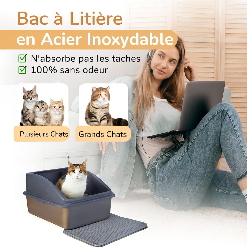 Kattenbak van roestvrij staal,metalen kattenbak met kattenbakschep