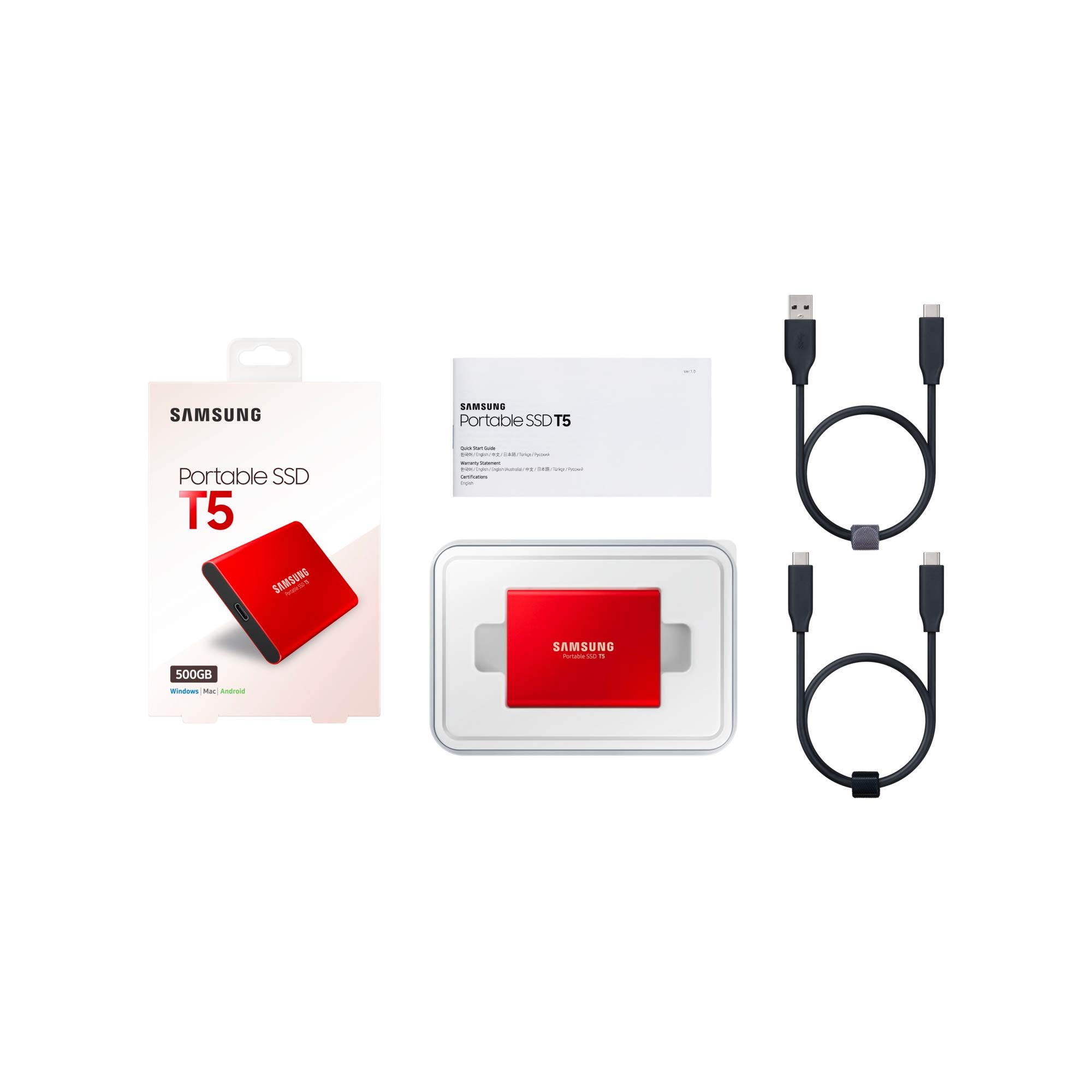 Samsung Portable SSD T5 500GB レッド Amazon.com: SAMSUNG T5 Portable SSD 500GB - Up to 540MB/s