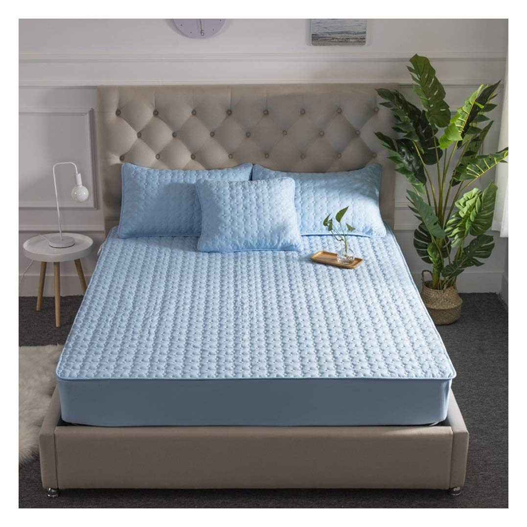 WYJHNL Queen Mattress Cover Quilted Fitted with Stretch Band Deep Pocket 16" Mattress Protector Hypoallergenic Premium Mattress Topper,Blue,180x200cm(71x79inch)