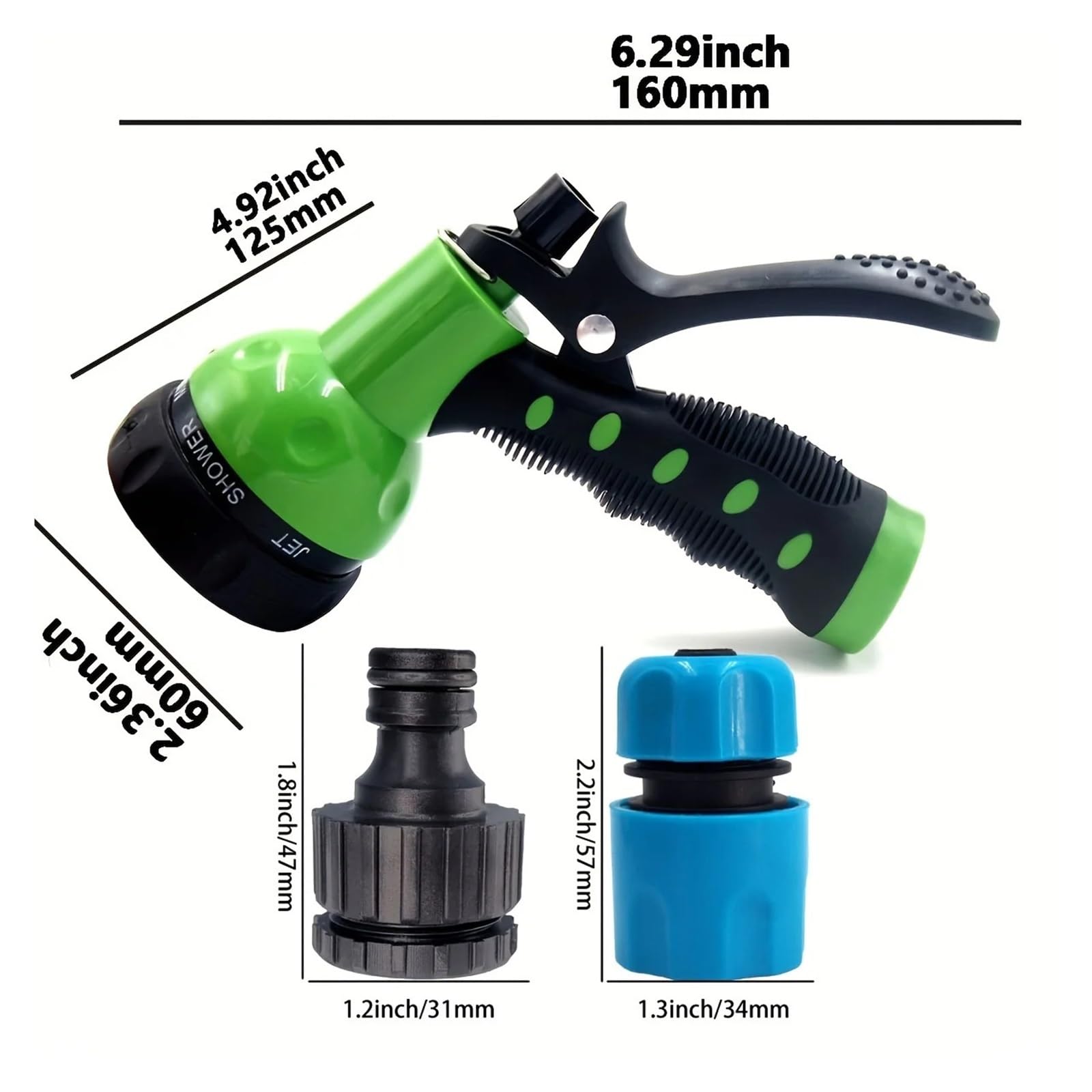 ISCBAFYX Pistolet natryskowy do węża ogrodowego Dysza do węża ogrodowego, wytrzymała metalowa dysza do węża wodnego z 7 regulowanymi wzorami natryskiwania, wysokociśnieniowy opryskiwacz ręczny z