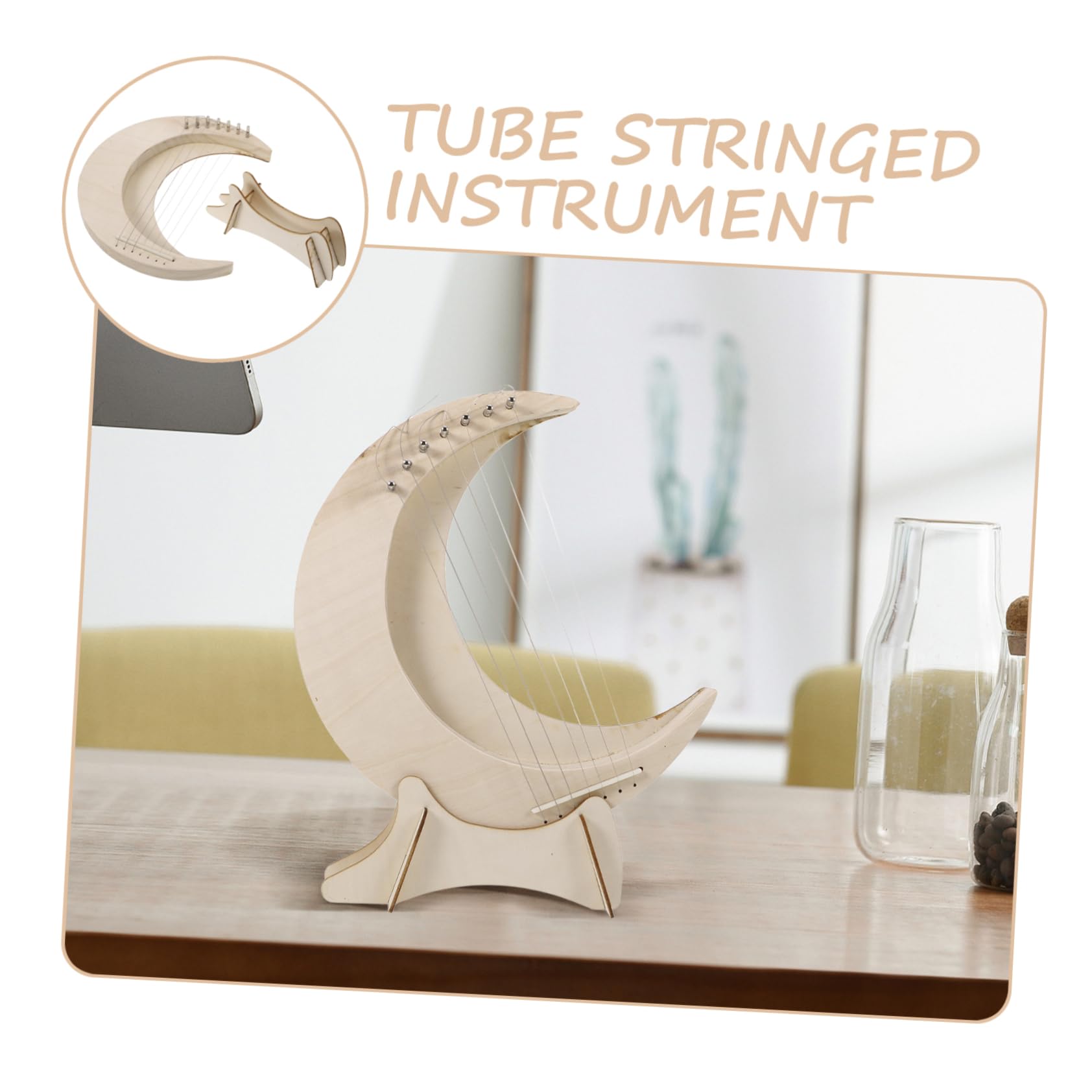 TOYANDONA Arpa de Madera de 7 Tonos Forma de Luna, Instrumento Musical Portátil para Principiantes Diseño Creativo y Sonido Melodioso y Brillante