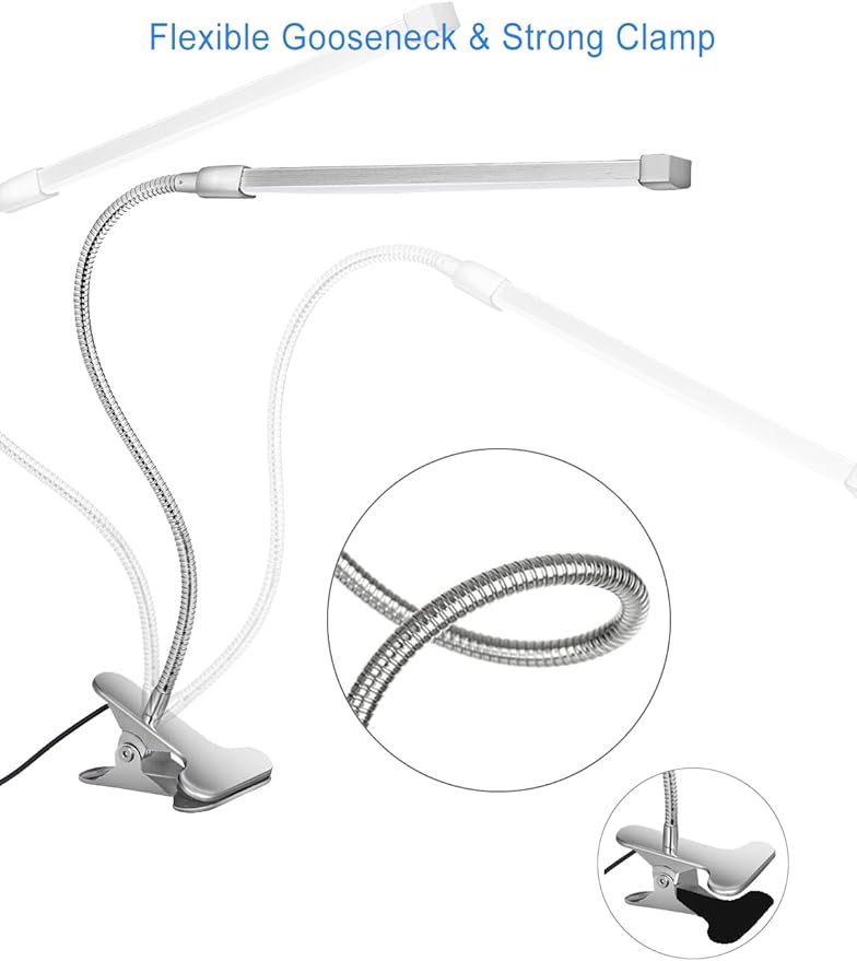 VagaryLight Flexible LED Gooseneck Desk Lamp Dimmable Clip Light 8W Clip On Lamp Reading Light in Bed 3 Lighting Modes 10-Level dimmer USB Clamp Light(Silver) photo 3