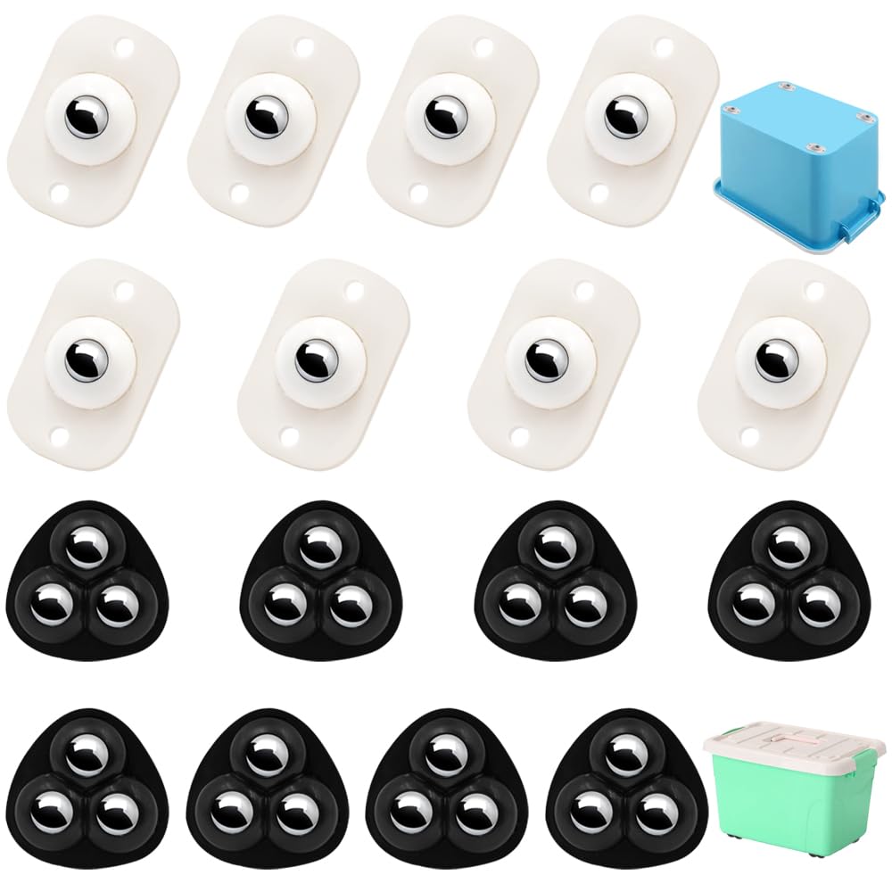 DanziX 16 Pcs Mini Caster Wheels for Small Kitchen Appliances Rollers, 360°Rotation Self Adhesive Caster Wheels,Mini Swivel Wheels,White,Black