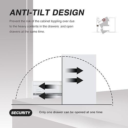 Miniatura 8 de Archivador de 2 cajones, gabinete de almacenamiento vertical de metal con cerradura, archivador de acero para oficina y hogar para tamaño A4