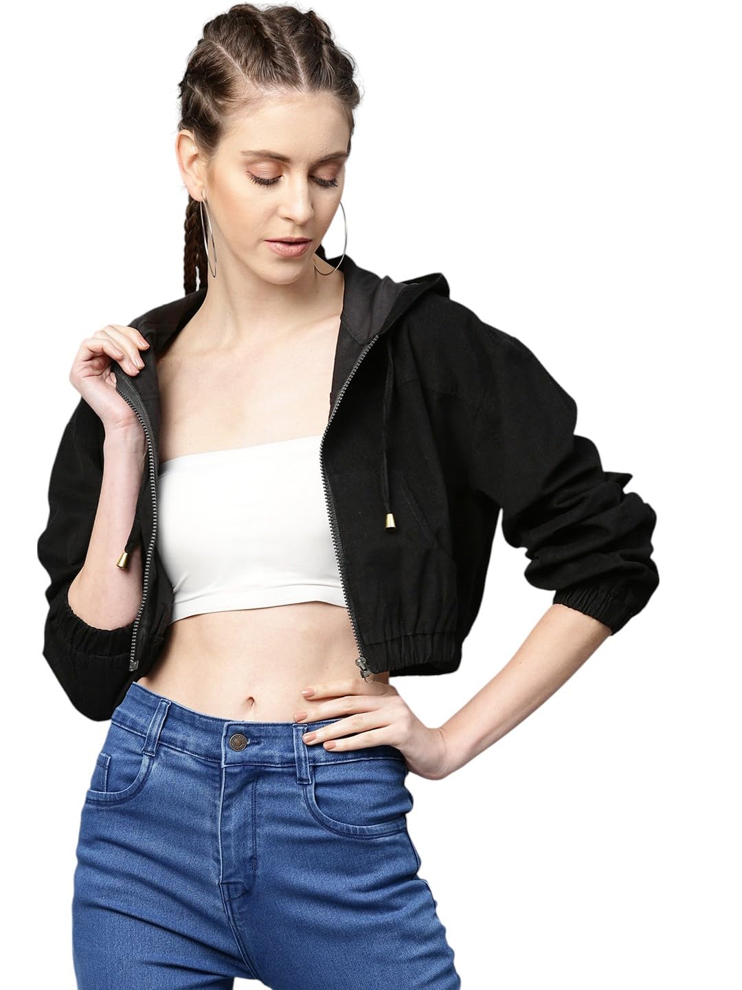 sassafras Women Hooded Boxy Corduroy Crop Jacket-picture-36