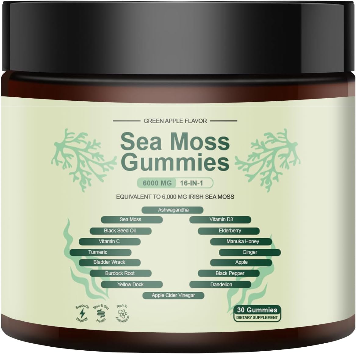 (Exp:03/2027) Sea Moss Gu??i?s 16-in-1, True Sea Moss Gu??i?s - 6,000 mg | Boosts Immune Support, Gut Health, Non-GMO, Vegan-Friendly (30 Pcs)