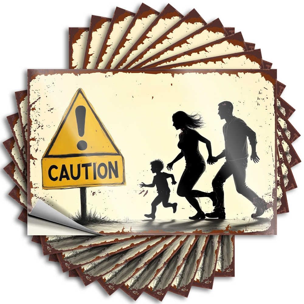 Fzfn Colour Caution: Family Running Away Window Rock - Plain Sticker Self Adhesive Sticker(6X9cm)