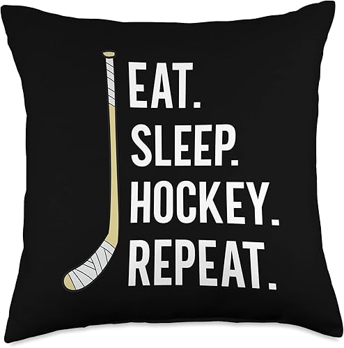 Funny Hockey Lover Gifts Eat Sleep Repeat - Almohada divertida de hockey sobre hielo, 18.0 x 18.0in, multicolor