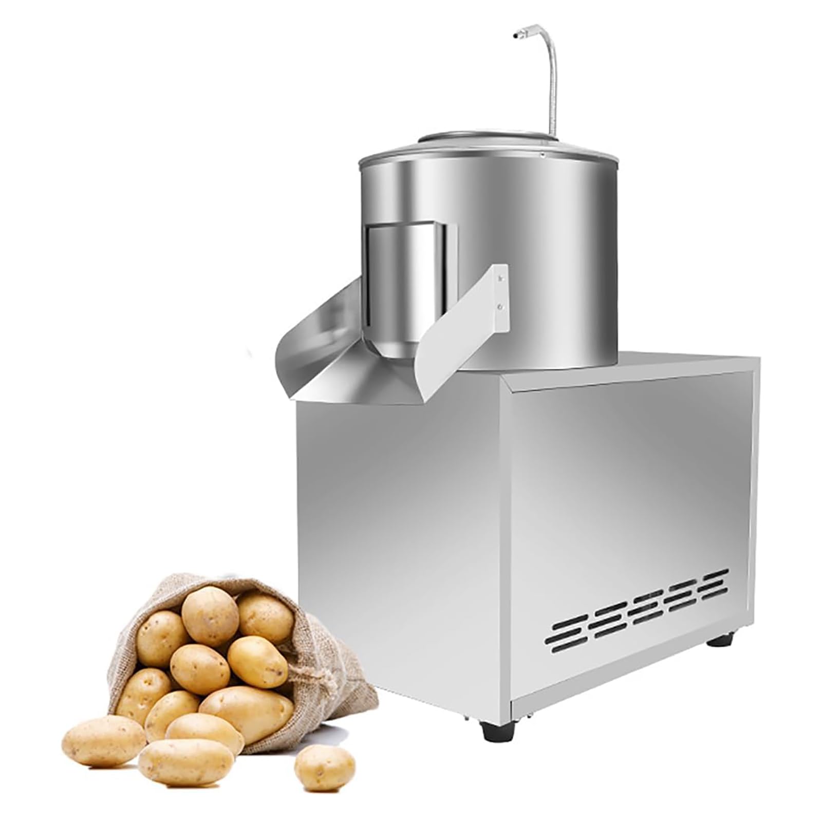 MObyat Máquina Peladora Patatas Comercial, Lavadora Automática Peladora Patatas Acero Inoxidable 1100 W con Tubería Agua Controlable, 240 Kg/h/pelado Rápido En 2 Minutos, para Batatas Jengibre Y Taro