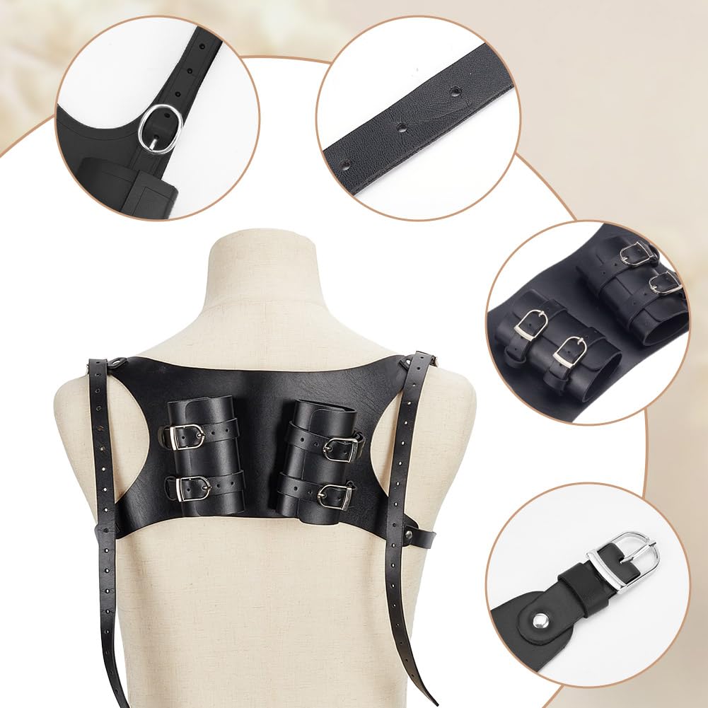 NBEADS Portaspada Posteriore, Fodero per Spada Regolabile con Supporto per Spalla e Retro, Spada Medievale Retrò, Rana e Katana, Fondina In Pelle con Doppia Schiena, Cintura per Cosplay e Feste, Nero