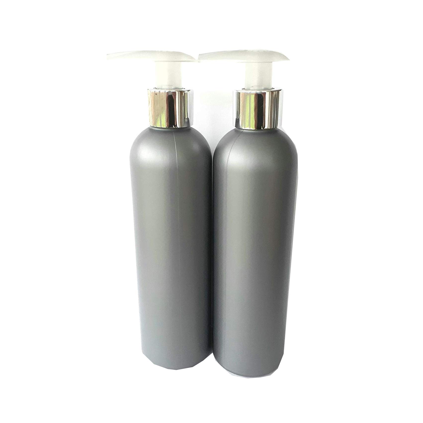 Detail Solutions 2 Silver Grey Empty Plastic Bottles with silver Lotion Pump Dispenser top - Tall 250ml