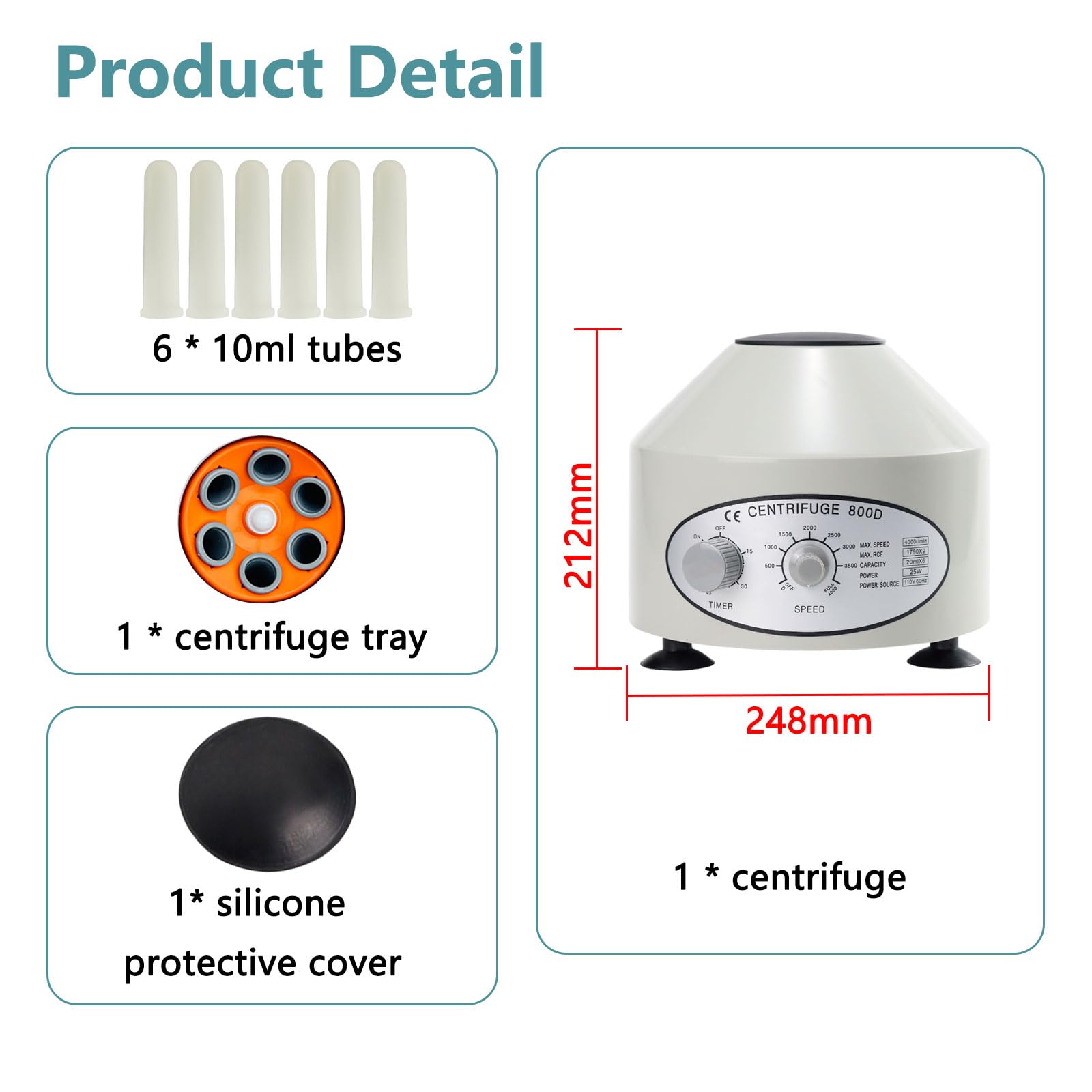 Centrifuga da tavolo da laboratorio, piccola centrifuga elettrica da tavolo, mini centrifuga con velocità regolabili e timer, dispositivo da tavolo silenzioso per Vacutainer
