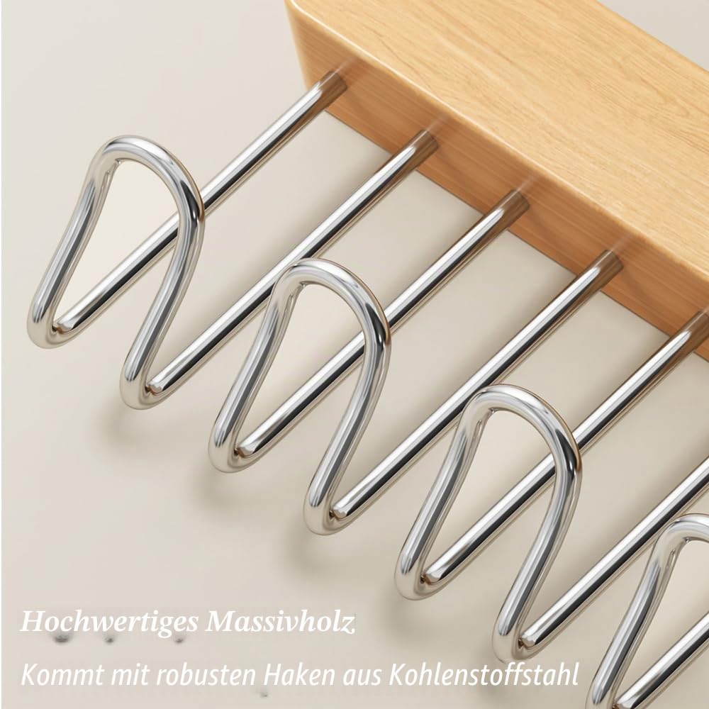 Set mit 2 Holzhaken für Kleiderschrank, Holzhaken für Tanktops und BHs, wirtschaftliche Wandhaken für Mäntel, Wandorganizer mit Haken für Krawatte, Gürtel, Schal