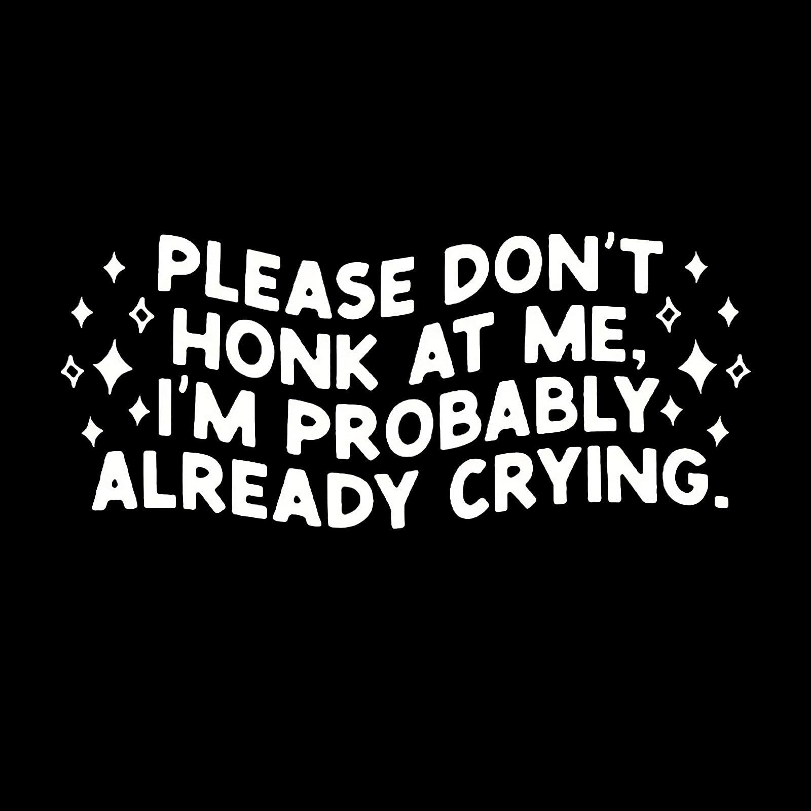 Eupochikiki 02-White Funny Car Window Stickers White Please Don't Honk At Me, I'm Probably Already Crying Decals