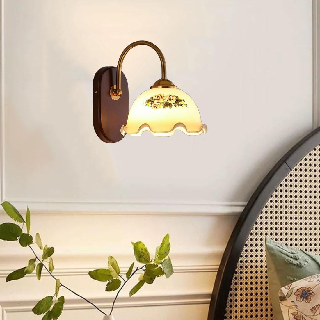 Applique industriali da parete per camera da letto, paralume a forma di fiore, base rustica in legno, applique a collo d'oca, lampade nordiche moderne per soggiorno, comodino, veranda, ingresso