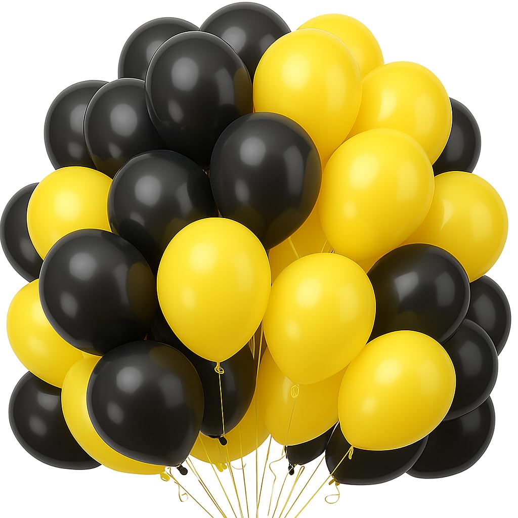 Black & Yellow Balloons 50 Pack Colour Combination Bee Theme Party Balloons for Birthday Wedding Decorations Romantic Valentines Baby Shower Easter Party Festival Balloon
