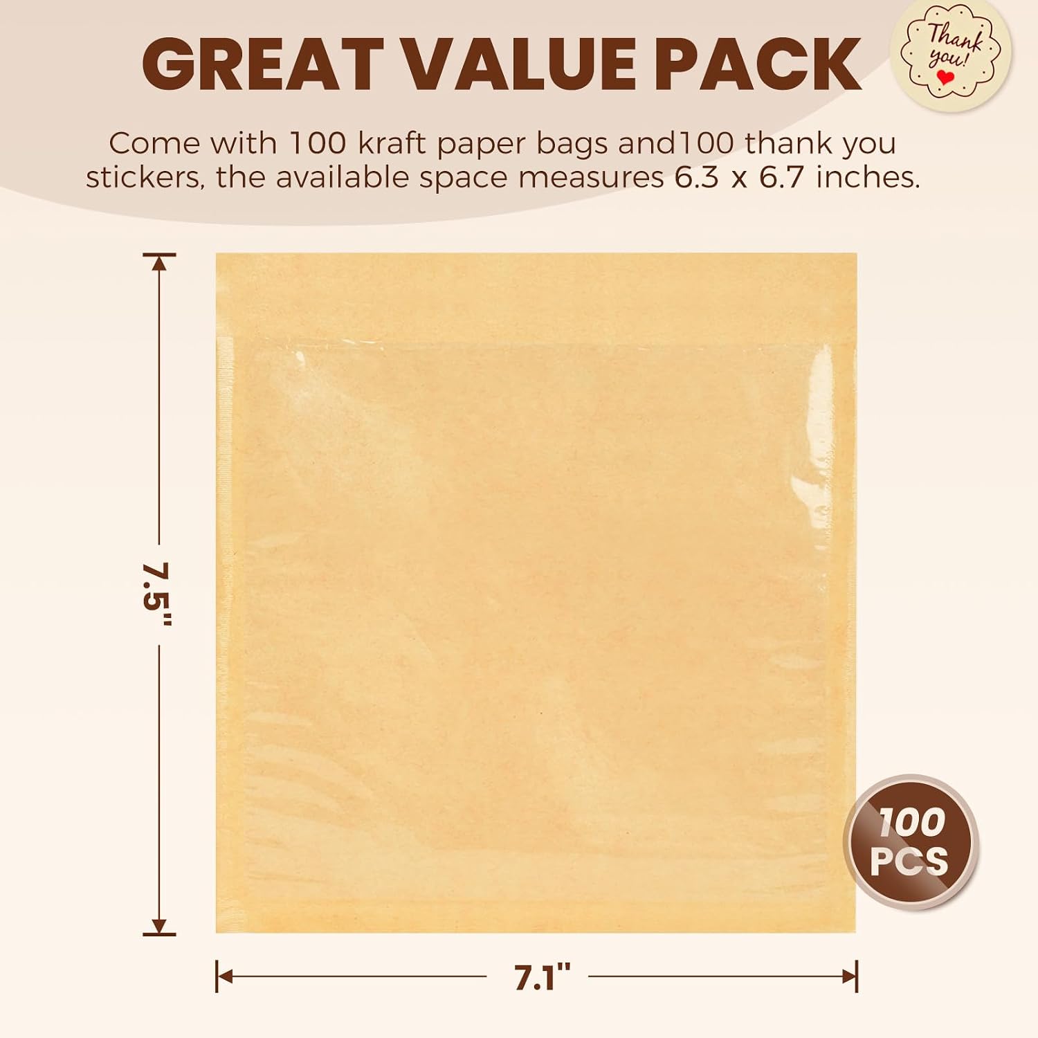 100 Pack Cookie Bags with Seal, 7.1x7.5 Inch Bagel Bags with Clear Window, Grease Resistant Bakery Packaging for Cake Pop, Donuts, Brownie, Pastry, Scone and Other Treats image 3
