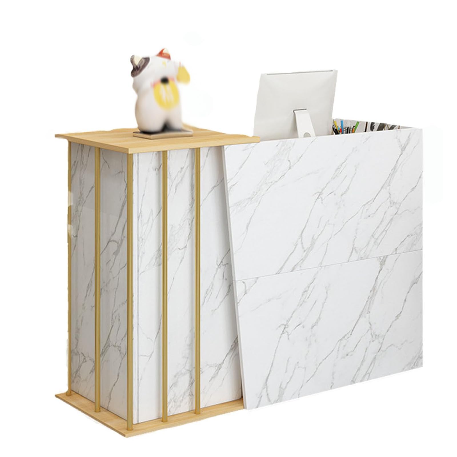 Banco Reception Bancone Cassa per Negozio con Chiudibile Cassetti,Banco della Reception Scrivania Salvaspazio 4 Spazio di Archiviazione,Bancone Vendita(Marble Color,100x40x90cm)
