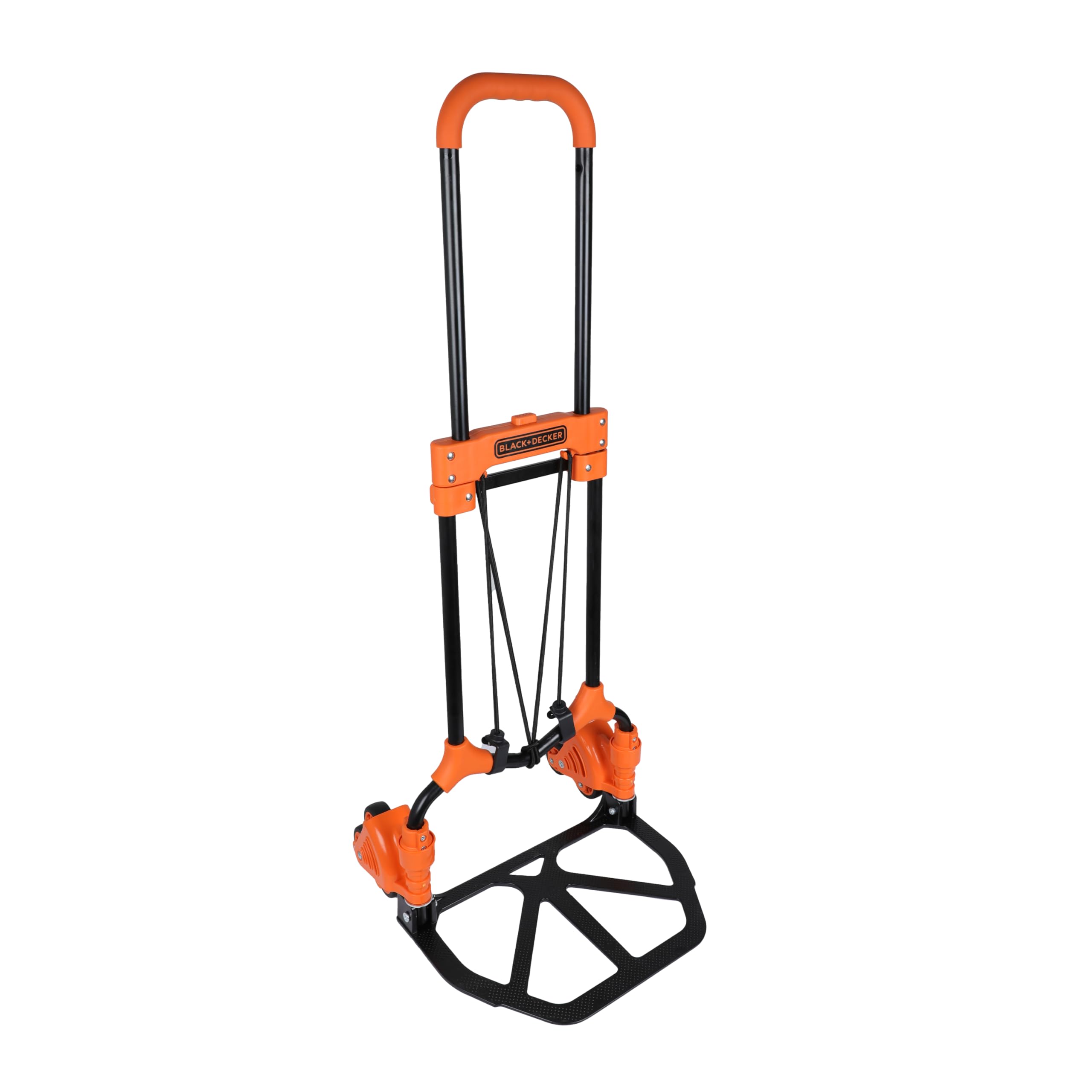 BLACK+DECKER BXWT-H201-SP 3-Wheel Folding Handtruck,30/65kg Load Capacity, Staircase Climber Trolley,Telescopic Handle & Bungee Cord, Open Dimn: 40x40x102 cm, Foldable Dimn: 39x6x73 cm,Orange & Black