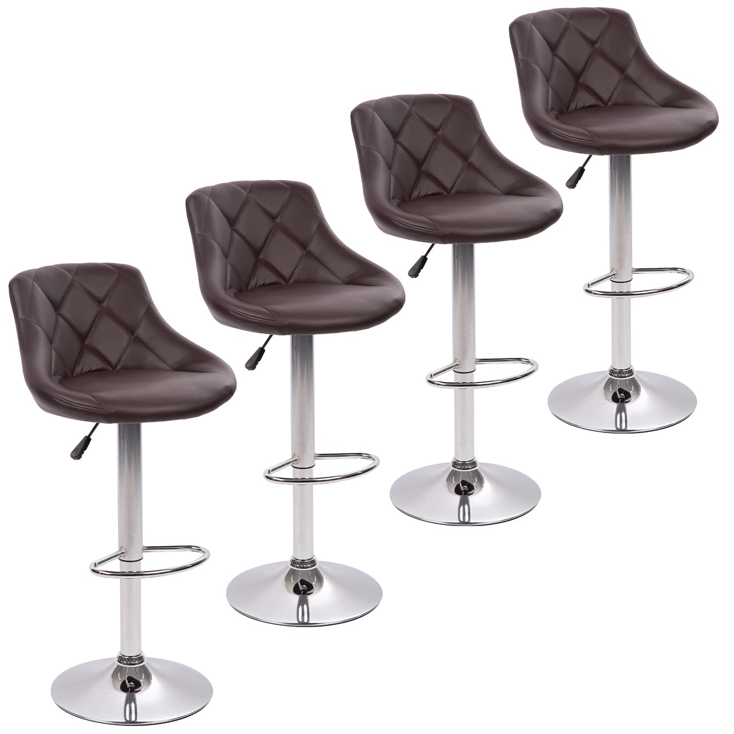 Dkeli Counter Height Bar Stools Set of 4 Leather Adjustable Bar Chairs for Kitchen Living Room Pub Swivel Bar Stool Armrest (Brown)