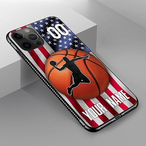 Miniatura 5 de DAIZAG Funda compatible con iPhone 13 Mini personalizada de baloncesto con bandera estadounidense, funda de teléfono deportiva para hombres y niños,