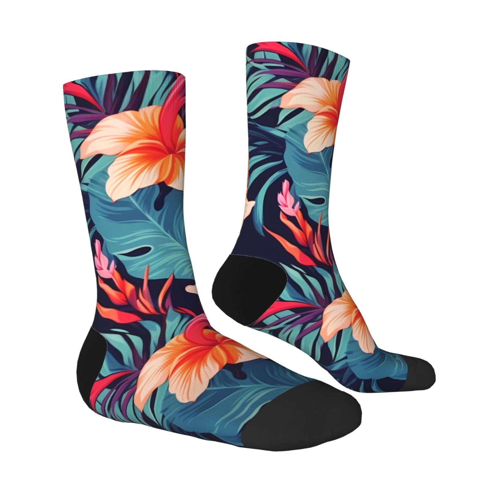 LZQPOEAS Hawaii Tropical Flower Athletic Socks Unisex Cushioned Crew Socks Hiking Running Calf Sock Soft Above Ankle Sock