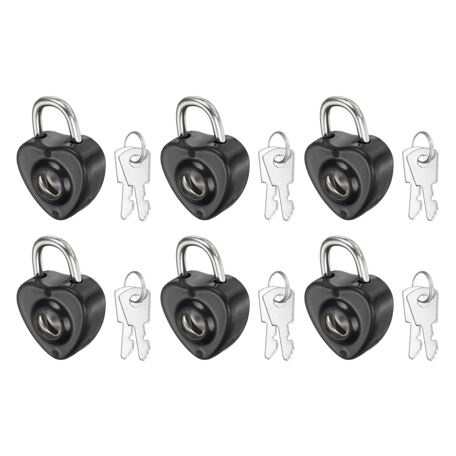 PATIKIL 6Pcs Mini Diary Padlock, Small Metal Heart Shaped Lock Mini Keyed Padlocks with 2 Keys for Diary Book Suitcase Jewelry Box Backpack Luggage, Black