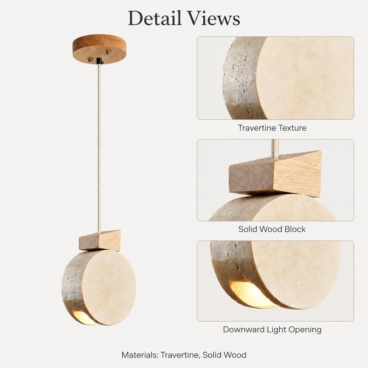 Mini lampada a sospensione in legno con paralume in travertino, G9