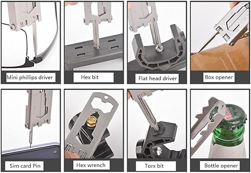 Miniatura 2 de Tarjeta multiherramienta 20 en 1, acero inoxidable, tamaño de bolsillo, con destornilladores, abrebotellas, soporte para teléfono, llave hexagonal,
