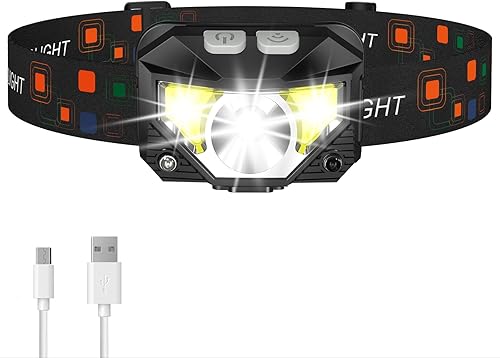 LHKNL Linterna de faro delantero, luz ultraligera LED brillante recargable con luz blanca y roja, lámpara de cabeza con sensor de movimiento