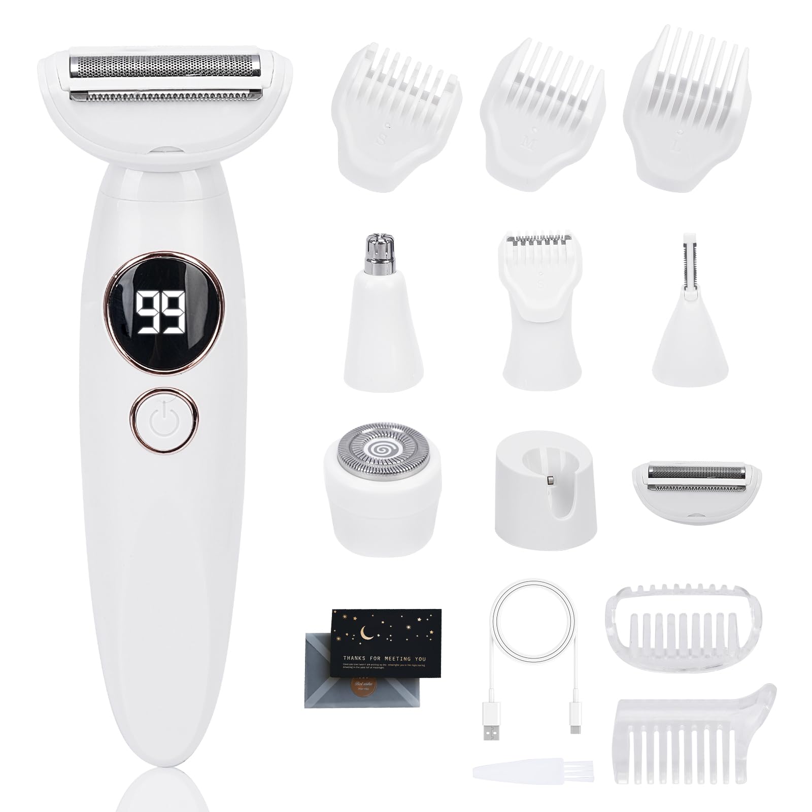 Afeitadora Mujer,5 in 1 Rasuradora Mujers,Afeitadora Eléctrica para Mujer,Rasuradora Mujer Zona Intima,Impermeable IPX7,USB Recargable,para Cara,Nariz,Axilas,Piernas,Bikini