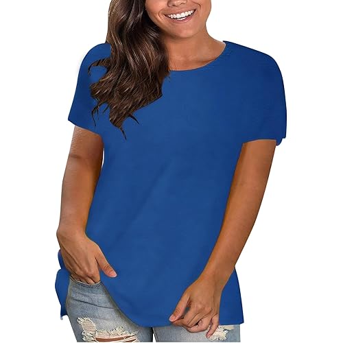 Generic Plus Size Women Summer Tops 2024 Trendy O-Neck Short Sleeve T-Shirts Blouses Loose Comfy Clothing Tunics Tee Shirts