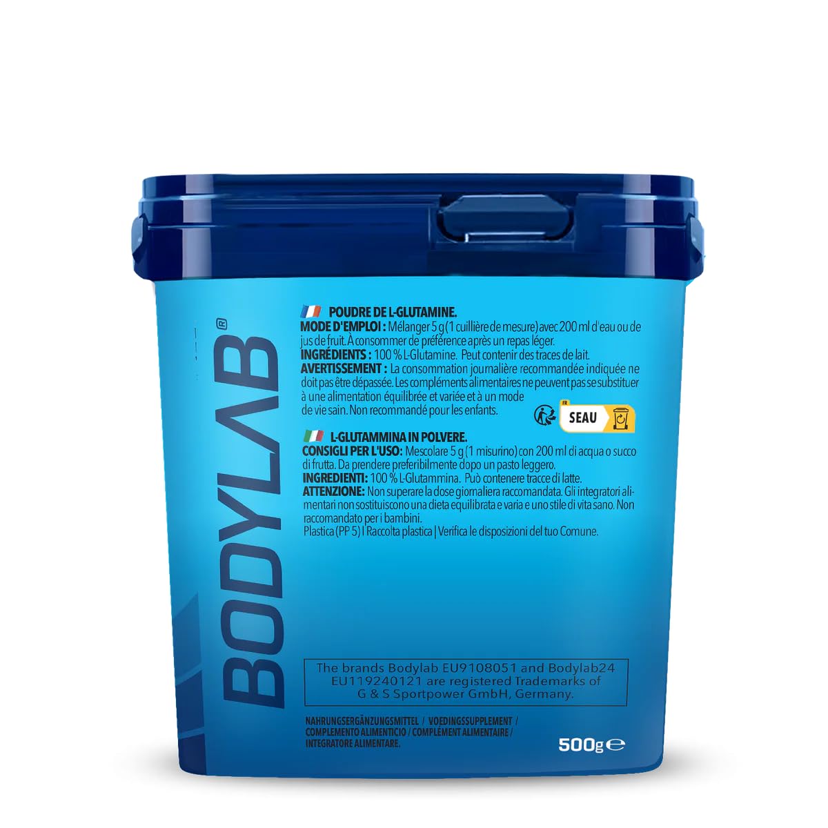 Bodylab24 Glutamin Powder 500g, je Portion 5g 100% reines geschmacksneutrales L-2-Aminoglutarsäure Pulver, Glutamine kann die Regenerationsprozesse unterstützen, ideal für Kraft- und Ausdauersportler