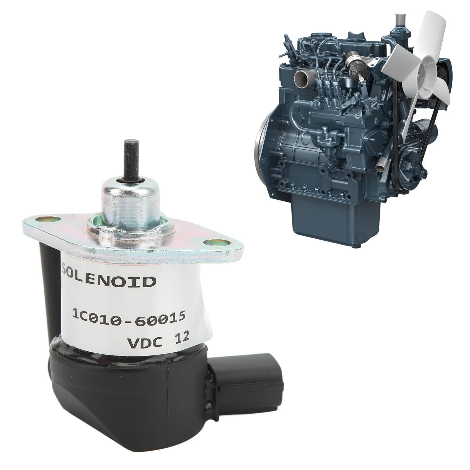 Reemplazo De Solenoide De Corte De Combustible Para Motores D905 D1005 D1105 V1305 V1505 ETC 12VDC 17208‑60016 1C010 60015 1C010 60014 Solenoide De Parada De Combustible De Aleación De Aluminio